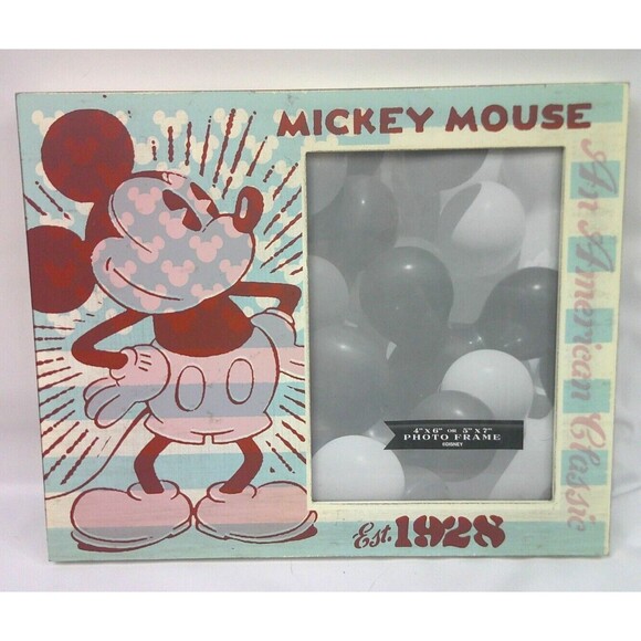 Disney Parks Mickey Mouse Est 1928 Picture Frame Holds 4x6 or 5x7 Photo Retro - Picture 1 of 4